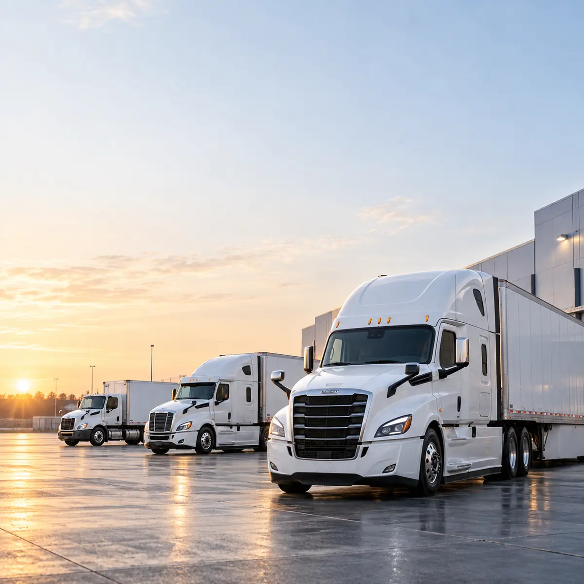 Three white dry-van trucks representing a growing owner-operator fleet